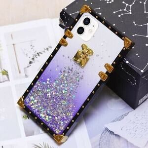 Los Angeles Boutique iPhone 13 Pro Purple Gold Square Glitter Fashion Case NEW